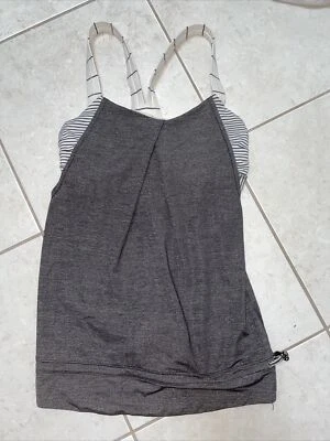 Lululemon Restless Tank, Workout Yoga, Size 4, Gray Stripe, Built In Bra! - Изображение 1 из 4