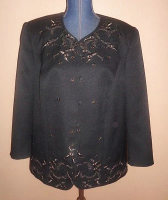 Blazer Maggie Barnes Negro Metálico Bronce Bordado Forrado con Cuentas Talla 18W Foto 1 de 4
