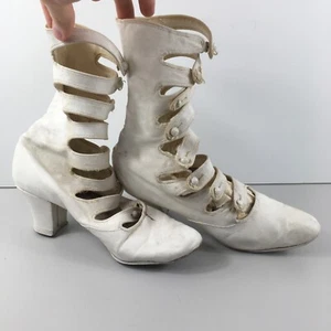 Antique Victorian Boots Ladies High-Top Side Button Up 8 Straps Heeled Shoes VTG - Picture 1 of 16