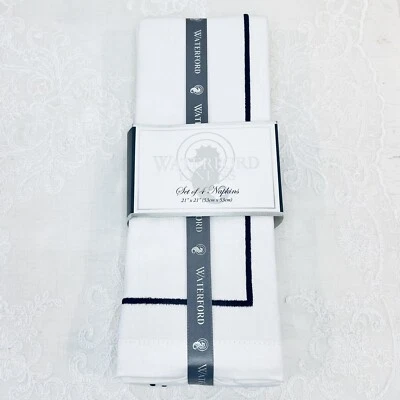 Guardanapos de jantar Waterford linho listrado preto branco clássico conjunto de 4 Páscoa - Imagem 1 de 4