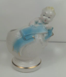 Vintage Baby On Globe World Planter Boy American Bisque? 6.5" tall - Picture 1 of 11