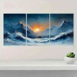 3pcs Abstract Wave & Mountain Landscape Metal Print Ready to Hang Art - Picture 1 of 8