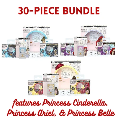 Invisibobble Disney Princess Hair Accessories Bundle Belle Ariel Cinderella 30pc - Image 1 of 4