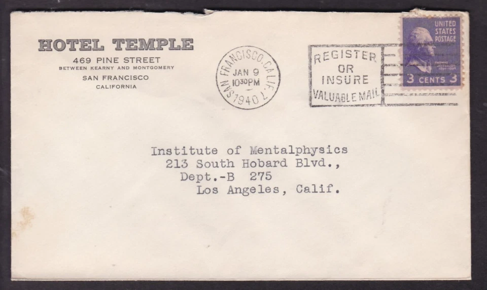 HOTEL TEMPLE, SAN FRANCISCO - 1940 - Image 1 of 1