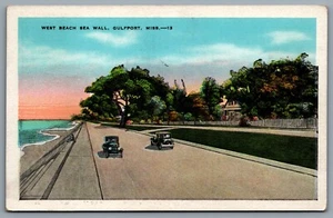 Postcard Gulfport MS c1920s West Beach Sea Wall Green Coast Gulf Of Mexico - Picture 1 of 2
