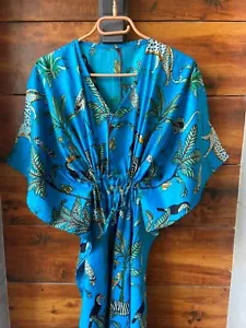 Indian Vintage 100% Cotton Long Beach Maxi Kaftan Dress One Size Caftan Kimono - Picture 1 of 4