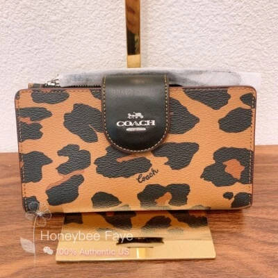 全新带标签 Coach Tech 钱包带豹纹和签名帆布内部 CC869 — 第 1/4 张图片