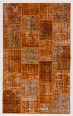 Hand Knotted Turkish Patchwork Rug in Orange Tones. Modern Living Room Carpet - Image 1 of 4