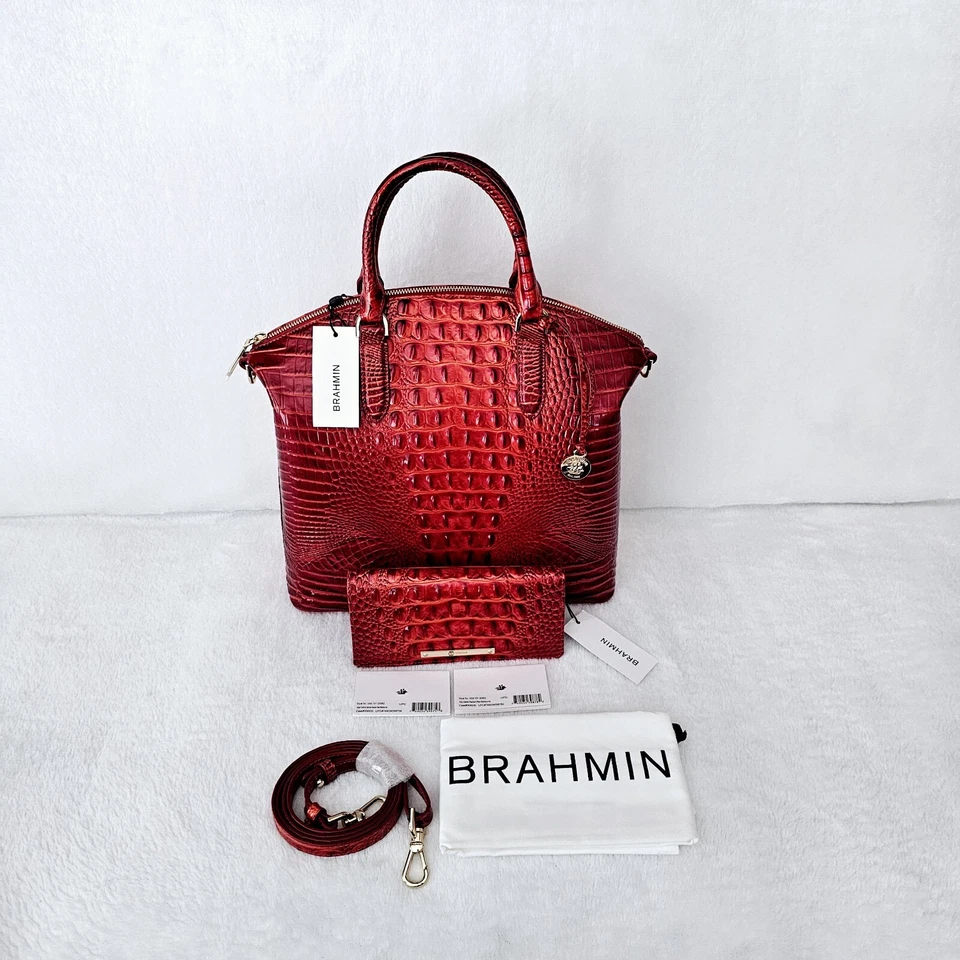 BRAHMIN RADIANT RED LARGE DUXBURY SATCHEL W/ADY WALLET