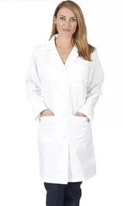 g1 Natural Uniforms Medical WHITE Unisex Long Lab Coat 40" NEW Small Men Women - Picture 1 of 2