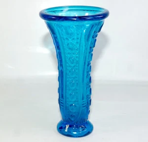 Vaso vintage blu diamante e bottone 5" vetro artistico bocciolo - Foto 1 di 7