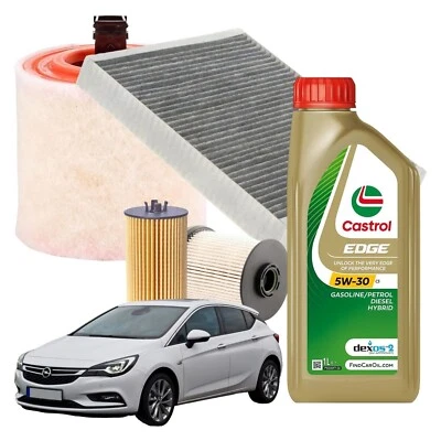 MISTI Kit Tagliando 4 Filtri 5lt Olio Castrol 5w-30 C3 Dexos2 Opel Astra K 1.6 Cdti
