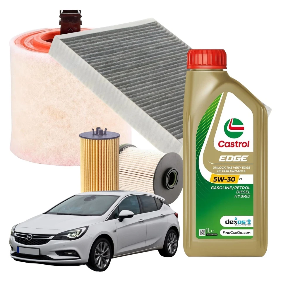 MISTI Kit Tagliando 4 Filtri 5lt Olio Castrol 5w-30 C3 Dexos2 Opel Astra K 1.6 Cdti