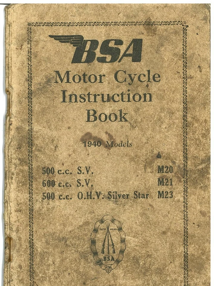 BSA Motorcycle Motorbike M20 & M23 500cc M21 600cc Operators Instruction Manual - Image 1 of 1