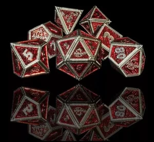 2025 Arby's Norse Foundry Dungeons and Dragons DND set dadi rossi con latta di stoccaggio - Foto 1 di 3