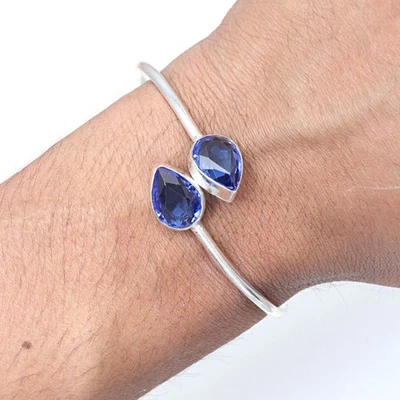 Tanzanite Quartz Gemstone Handmade Jewelry Cuff Bracelets 7''Adjustable - Image 1 of 4