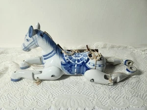 Vintage Chinese Marionette Horse puppet Blue & white 12" X12" X5"  - Picture 1 of 23