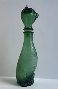 VTG Empoli Green Cat Decanter Italian Glass 1960s MCM 9" Barware Wine Liquor - Picture 1 of 15