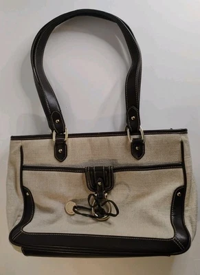 Etienne Aigner Bolso de Hombro Cartera Lino Tostado con Imitación Cuero Correas Marrón Con Foto 1 de 4