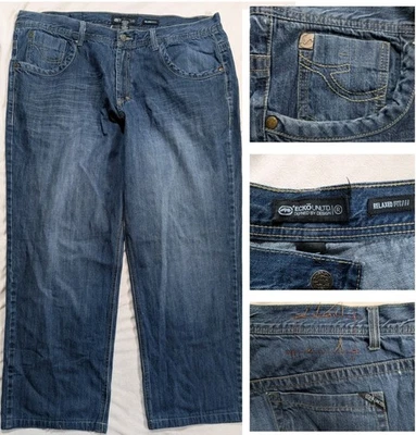 Jeans jeans Ecko Unltd vintage Y2K 44x30 masculino perna de rinoceronte folgada estilo Jnco perna larga - Imagem 1 de 4