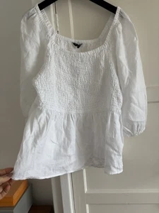 Marks & Spencer 100% Linen White SHIRRED Ladies UK Size 16-18 Shirt Top blouse - Picture 1 of 9
