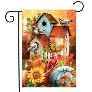 Briarwood Lane Fall Floral Birdhouses Garden Flag - Picture 1 of 4