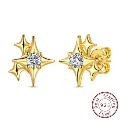 Pendientes MULA europeos de plata esterlina 925 dorados estrellados para mujer joyas Foto 1 de 4