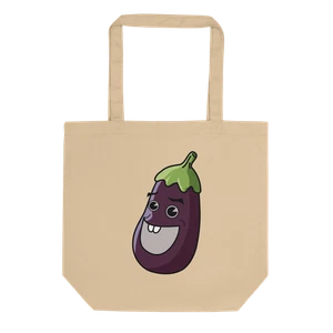 Crazy Eggplant Print Tote Bag | Organic Reusable Eco-Friendly Shopping Gift - Picture 1 of 2