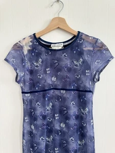 A Byer Amy Byer Blue Mesh Butterfly Milkmaid Dress Girl’s 14 Made In USA Y2K VTG - Picture 1 of 5