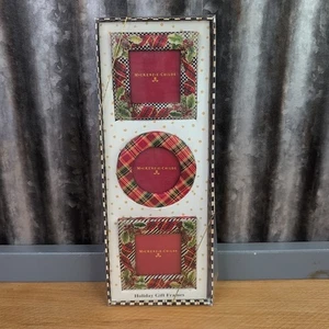 MacKenzie Childs Evergreen Tartan Christmas Set of 3 Frames Fabric Covered Small - Picture 1 of 10
