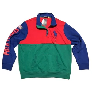 Polo Ralph Lauren TENNIS 1/4-Zip Pullover Jacket Flag Mens Sze 2XL BIG PONY - Picture 1 of 9