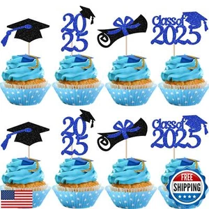Rsstarxi 24 Pack 2025 Graduation Cupcake Toppers Glitter Class of 2025 Gradua - Picture 1 of 5