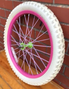 18" Bicycle Front Pink Wheel with 1.95" White Tire Kid's BMX Bike #T76 - Picture 1 of 3