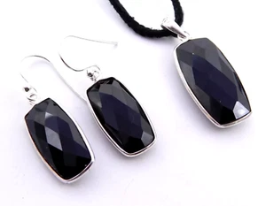 7.8 Gm 925 Sterling Silver Wonderful Black Onyx Stone Pendant & Earring Set M801 - Picture 1 of 2