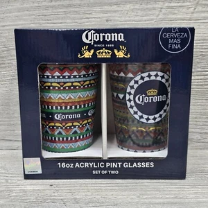Corona Extra 16oz Acrylic Beer Glasses Set Of 2 Clear Logo Bar Man Cave 1 Pint - Picture 1 of 13