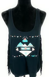Hollister Womens Multicolor Short Sleeveless Blouse Fringes Size L - Picture 1 of 6
