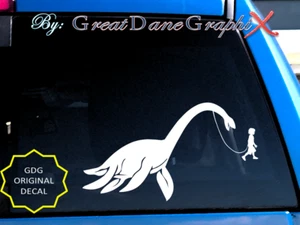 Boy Walking a Plesiosaurus -Vinyl Decal Sticker -Color Choice -HIGH QUALITY - Picture 1 of 2