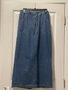 Bill Blass Denim Pencil Skirt Size 6 Med Pockets Elastic Waist Drawstring Split - Bild 1 von 4