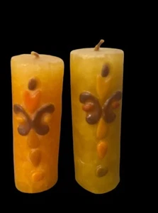Vintage Retro MCM Orange Brown 4” Candles UNUSED Boho Decor ~ Set of 2 - Picture 1 of 9