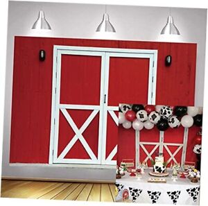 Red Barn Door Backdrop Western Rustic Farm 7x5FT(width 210cm x Height 150cm)