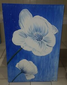 Künstlerisches Blumenbild - Leinwandbild, Keilrahmen, Deko, Wanddeko in Blau