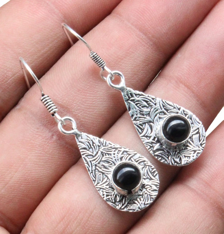 Black Onyx Onyx Gemstone Dangle Earring 925 Sterling Silver Overlay U247-A254 - Image 1 of 1