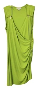 Michael Kors Fresco Lima Oro Verde Cremallera Sintético Envoltura Cóctel Vestido de Fiesta Talla 6 - Imagen 1 de 3