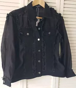 AZI New York Black Denim Sleeve Sheer Jacket Size M New - Picture 1 of 13