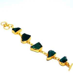 7" Green Onyx Rough Gemstone Bracelet Gold Plated Handmade Jewelry Gift JP11076 - Imagen 1 de 5