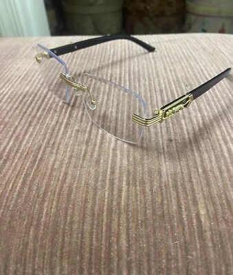 Gafas sin montura tipo Carti de diseñador negras y doradas nuevas Foto 1 de 4