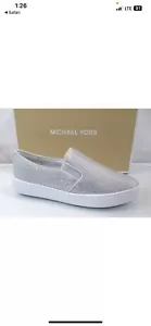 Michael Kors Keaton Slip On Sneaker Hot Fix Stone MK Logo Light Slate Size 7.5 - Picture 1 of 5
