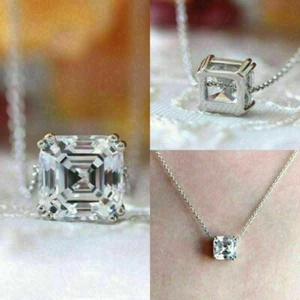 3.00 CTW Asscher Cut Moissanite Wedding Anniversary Pendant 14k white Gold Plate - Picture 1 of 7