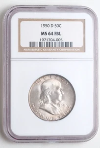 1950-D 50c Franklin Half Dollar NGC MS64 FBL - Picture 1 of 2