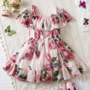 2-6 Years Toddler Kids Birthday Party A-line Print Dress Floral Princess Clothes - Picture 1 of 32